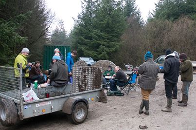 Gisburn trail builders having lunch